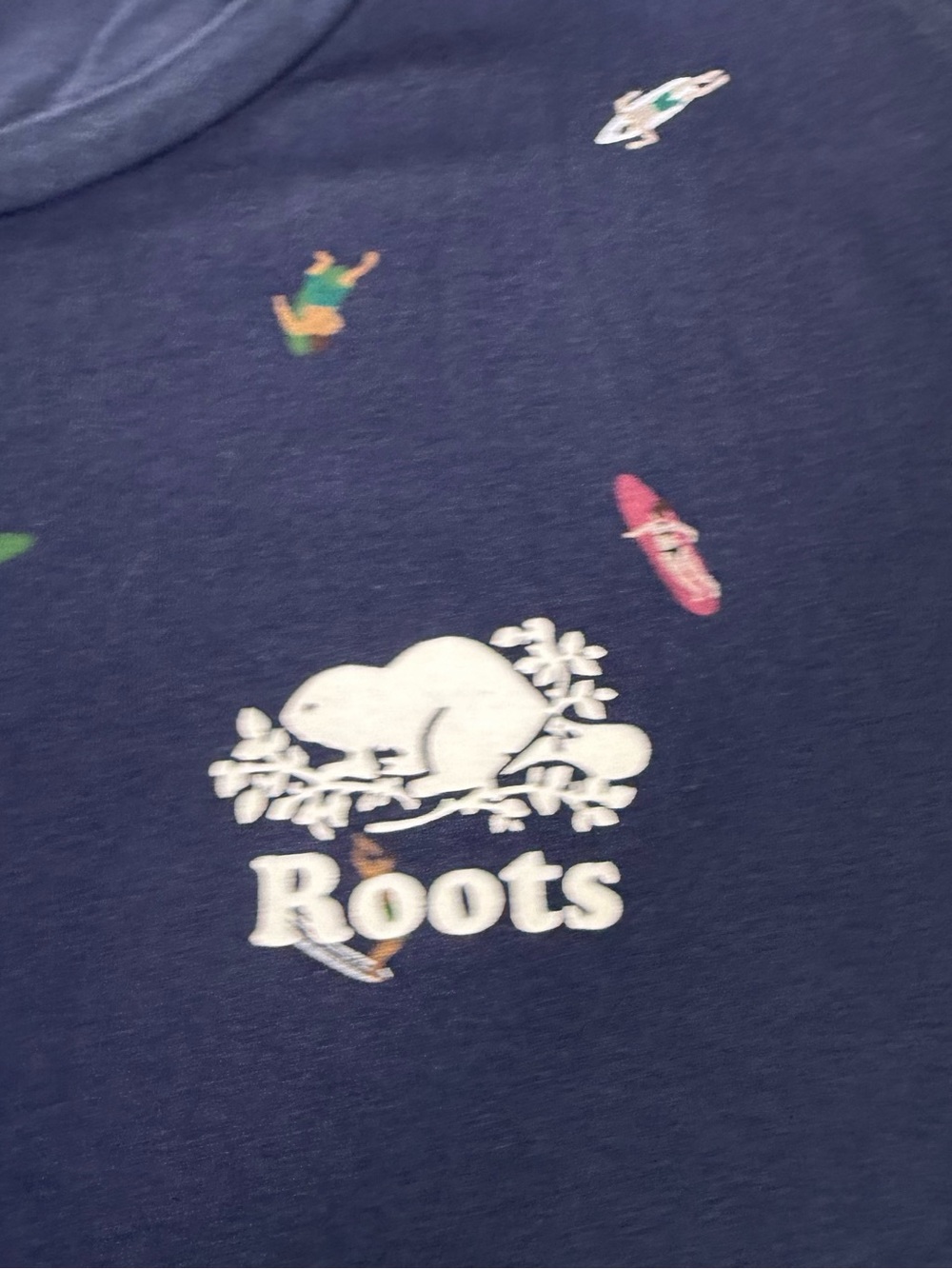 Roots Shirt Womens XL Navy Blue Surfing Theme Print Short Sleeve Cotton Preppy - Picture 8 of 11